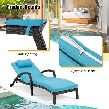 HOMREST Outside Chaise Lounge Chairs Set of 2, Adjustable 5 Position Outdoor PE - Image 8