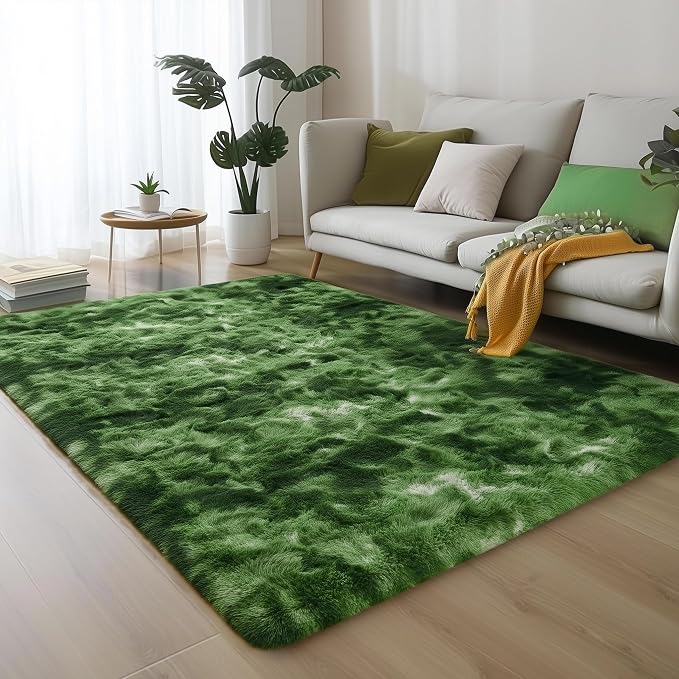 Fluffy Moss Green Area Rugs for Bedroom Living Room 4x6 Ft, Non-Slip Carpet | by PAGISOFE