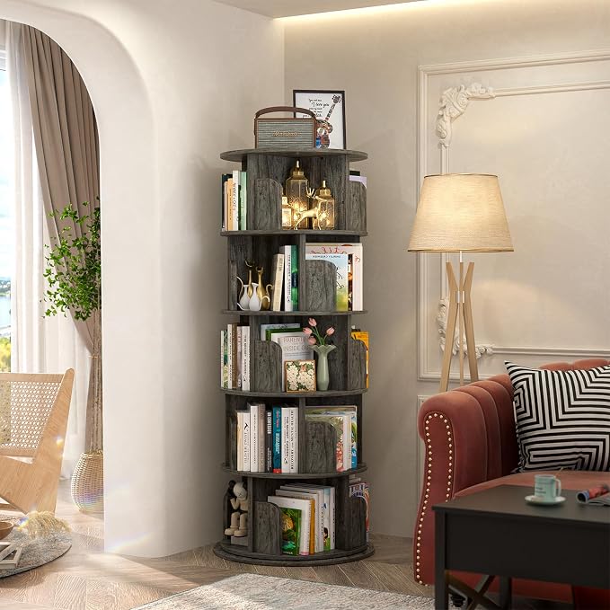 Aheaplus Rotating Bookshelf, 360 Display Wood Spinning Bookshelf Tower - Image 2