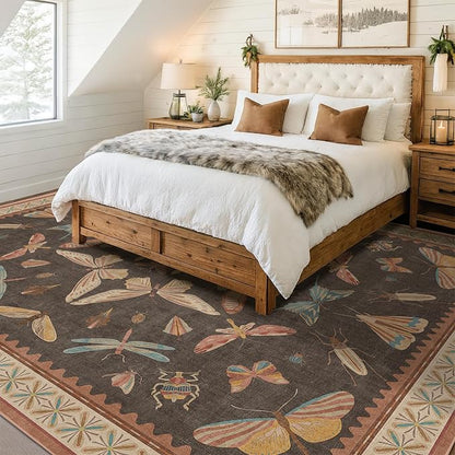 Brown Large 8x10 Living Room Area Rug, Unique Washable Insect Rugs - Image 6