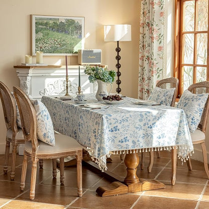 VClife Table Cloth Blue and White Table Cloth Rectangle Tablecloth Rustic - Image 7