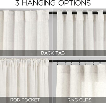 Beige White Kitchen Cafe Sheer Curtains 54 Inch Long 2 Panel Back Tab Linen - Image 2