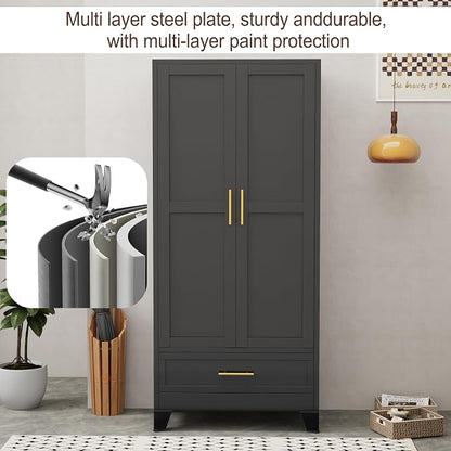 71"H Metal Tall Armoire Wardrobe Closet - Image 4