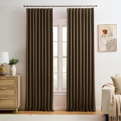 Brown Blackout Pinch Pleated 60 Inch Wide Curtains 60 x 95, Noise Cancelling by KEQIAOSUOCAI