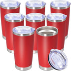 20oz Tumbler Bulk Stainless Steel Tumbler Cup with Lid Vacuum Insulated Double Wall Travel Mug, Durable Powder Coated Travel Coffee Tumbler Mug for Hot & Cold Drinks, Red,8 Pack
