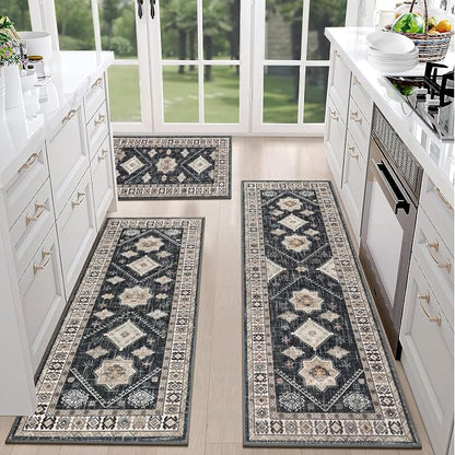 HEBE Boho Kitchen Rugs Set of 3, Non Slip Washable Kitchen Mats - Image 6