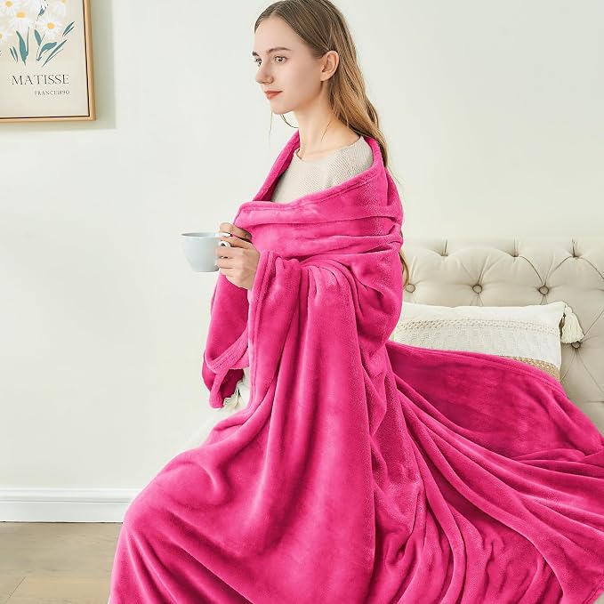 BEDELITE Fleece Blanket Soft Plush Queen Size Bed Blanket Hot Pink 90"x90" | - Image 8