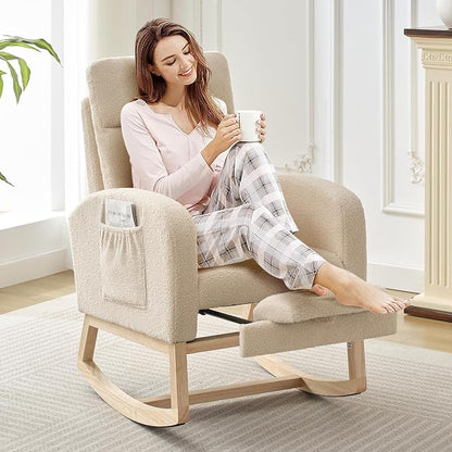Nursery Rocking Chair with Foot Rest, High Back Upholstered Glider Rocker Chair by Unknown