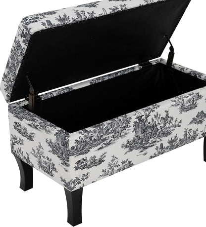 Linon Stephanie Black and White Toile Fully Upholstered Bench - Image 18