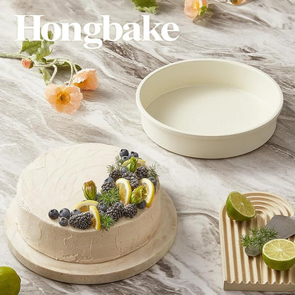 HONGBAKE 9 Inch Round Cake Pan Set of 2, Nonstick Ceramic Coating Cake Molds with Diamond Texture, 0.8 mm Aluminized Steel Cake Pans Sets for Baking & Cheesecake, Heavy Duty & Non-Toxic (Cream, 2PCS)