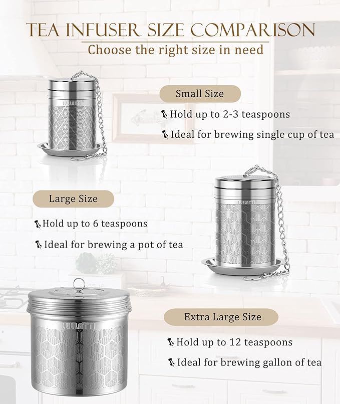 Tea Infuser (1 Pack), Extra Fine Mesh Loose Leaf Tea Steeper with Diamond Pattern & Extended Long Chain, 18/8 Stainless Steel Tea Ball Strainer for Brewing All Kinds of Tea