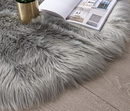 SERISSA 2x3 Fluffy Grey Faux Sheepskin Shaggy Rug - Image 7