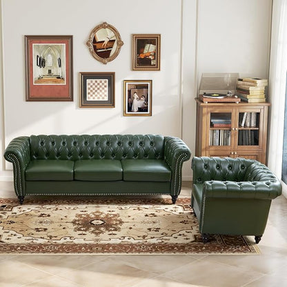 LEVNARY Chesterfield Sofa, 3 Seater Tufted Couch - Image 7
