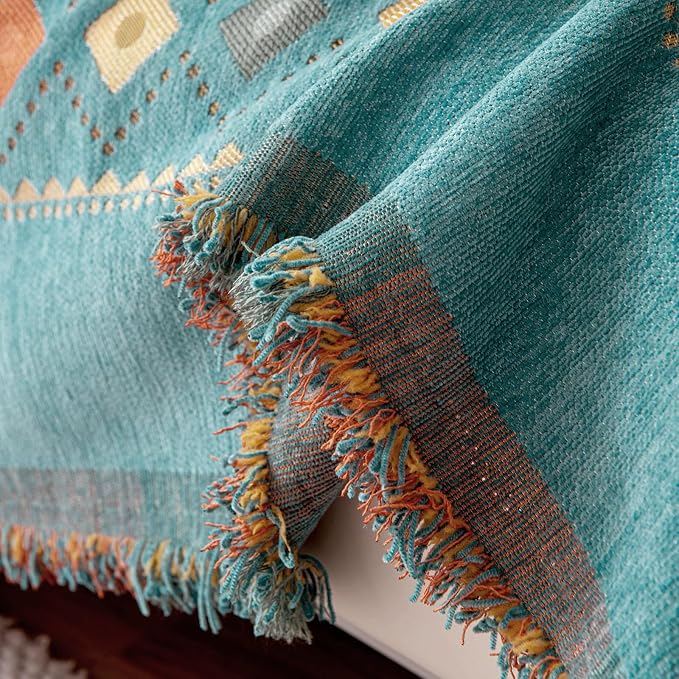 DREAMINGO Teal Boho Couch Cover Jacquard Chenille Sofa Covers Washable 3 Seater - Image 6