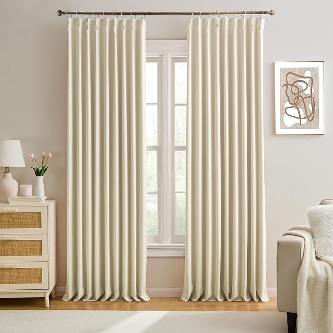 Pleated 60 Wide Curtains for Windows 105 inch Length by KEQIAOSUOCAI