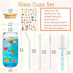 Glass Cups with Lids and Straws 20 Pcs 16 oz Ice Coffee Cup Skinny and Long Can Beer Cups Set Drinking Glasses with Bamboo Lids Reusable Glass Cups Ideal for Smoothies & Beverages