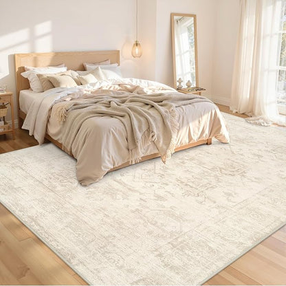 Area Rugs 9x12 Living Room: Bedroom Washable Carpet Beige/Brown | Large Vintage - Image 2