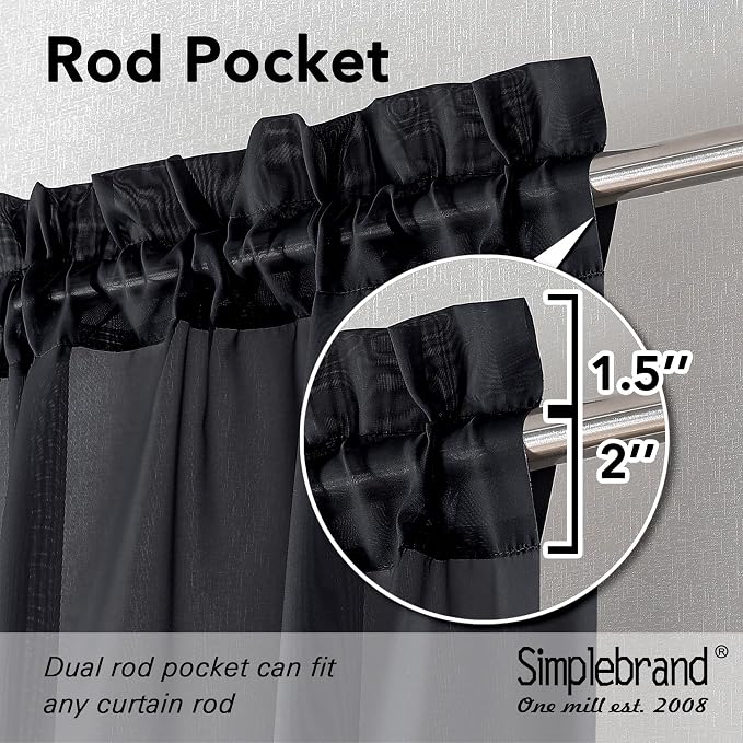 Simplebrand Black Sheer Curtains, 2 Panels Set - Image 4