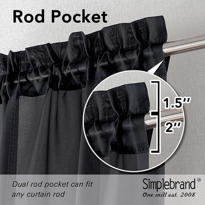 Simplebrand Black Sheer Curtains, 2 Panels Set - Image 4