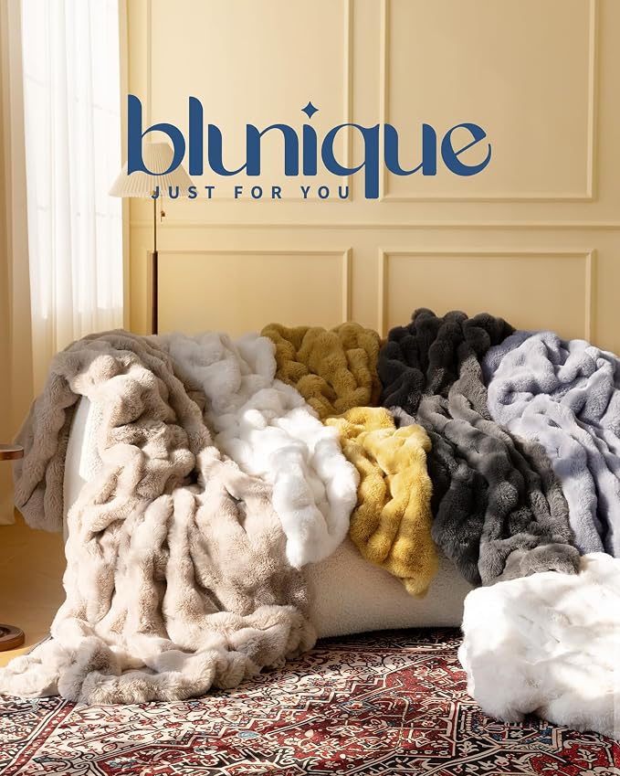Ultra Soft Cozy Faux Fur Throw Blanket-Fuzzy Plush Thick Bubble Blanket - Image 9