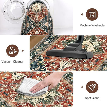 Yamaziot Washable Runner Rug, 3x6 Non-Slip Boho Vintage Hallway Kitchen Rug | - Image 6