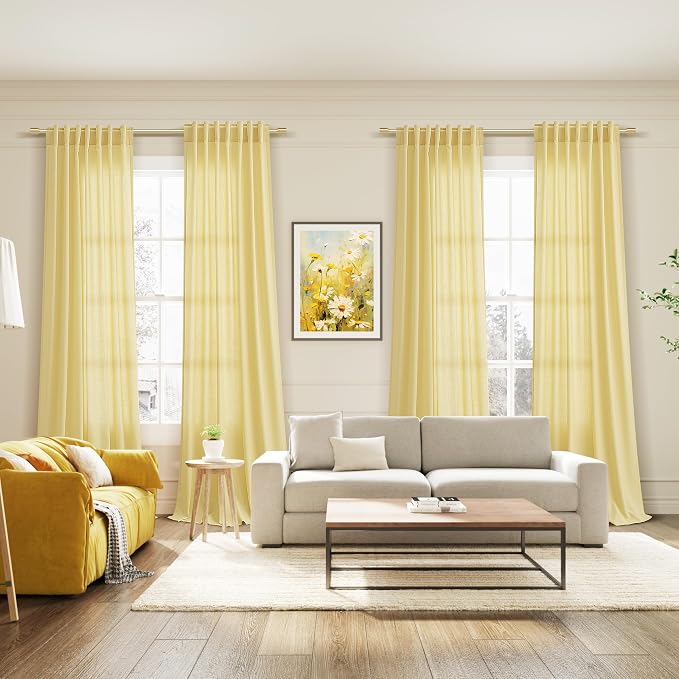 Yellow Linen Curtains 100 inches Long - Image 7