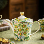 ACMLIFE Tea Set for Adults- Fine China Tea Set for 6, 21-Piece Vintage Coffee Set English Porcelain Tea Pot Sets for Adult Tea Party for Women Gift (Fruits Green, Extra Large 21)