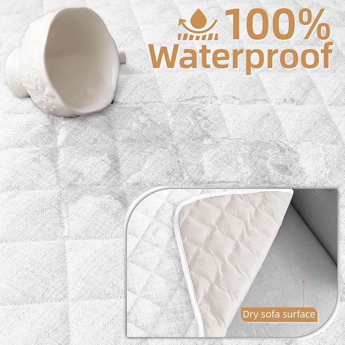 Dog Couch Cover for Sofa 100% Waterproof Faux Linen Sofa Covers for 3 Cushion - Image 2