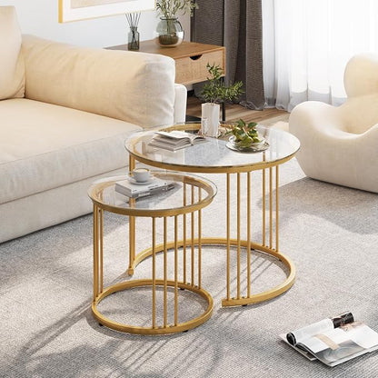 Garden 4 you Nesting Coffee Table, 23.6" Round Coffee Table Set of 2, Glass - Image 3