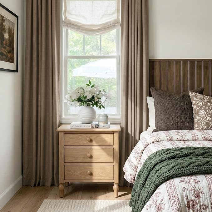 100% Blackout Linen Textured Curtains 96 Inch Long, Copper Brown | 100% - Image 2