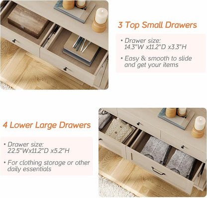 WAMPAT Beige 7 Drawers Dresser for Bedroom, Wide Chest of Drawers Kids Dresser - Image 5