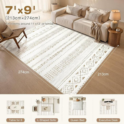 cotiled Boho 7x9 Area Rug for Living Room: Large Moroccan Washable Rug | Solve - Image 2