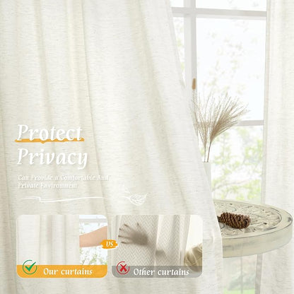 Light Filtering Cream Linen Blended Curtains 63 Inch - Image 5