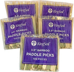 500 Count | KingSeal Natural Green Bamboo Wood Paddle Picks, Skewers for Appetizers and Cocktails, 3.5 Inches, Bulk Pack - 5 Packs of 100