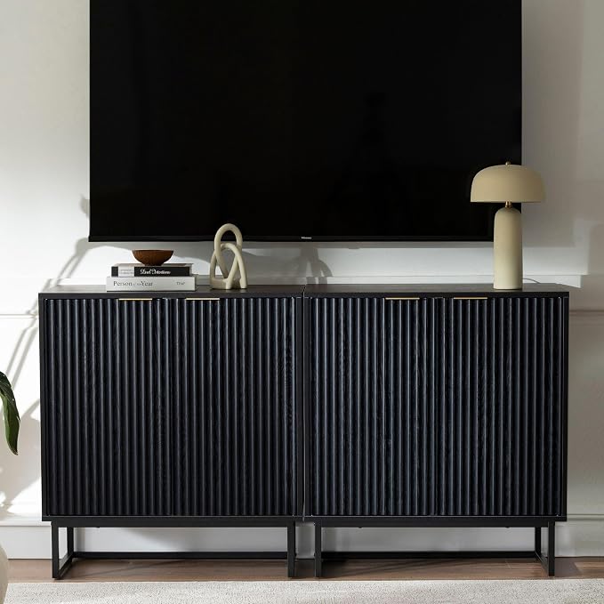 EYYTHUNG Fluted Storage Cabinets Set of 3, Sideboard Buffet Cabinet Modern - Image 2
