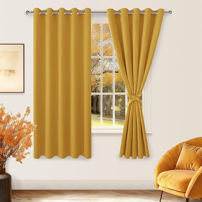 Blackout Curtains for Bedroom 60 x 72 Inch Mustard Yellow 2 Panels | Thermal by Hiasan