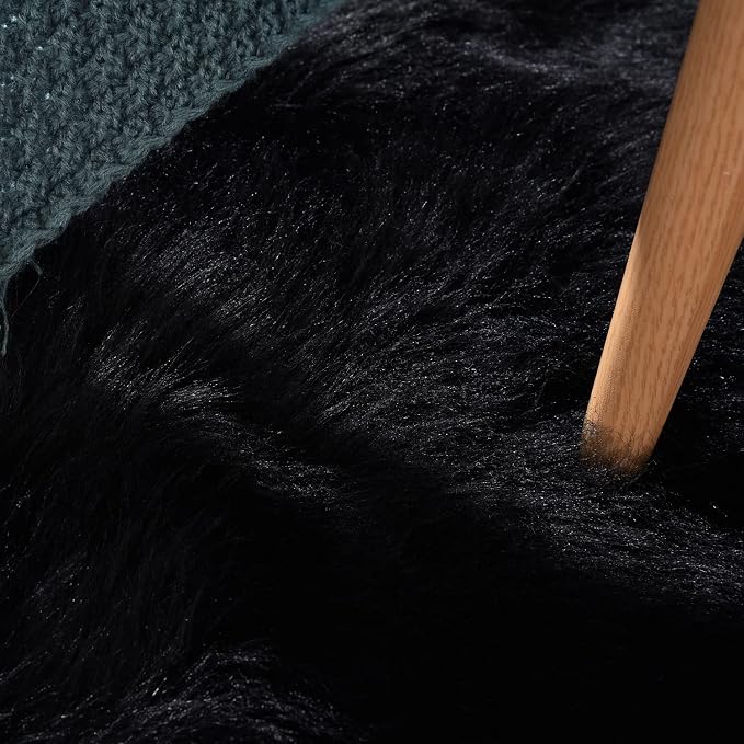 ORINOVA Black Fluffy Faux Sheepskin Washable Fur Area Rugs - Image 7