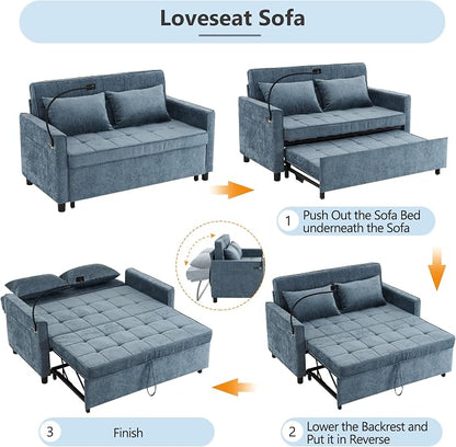 3 in 1 Convertible Sleeper Sofa Bed, 56.9" Small Pull Out Couch Bed - Image 6