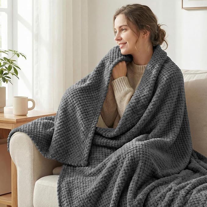 Exclusivo Mezcla Soft Waffle Fleece Bed Blanket Twin Size, Cozy Fluffy Design - Image 2