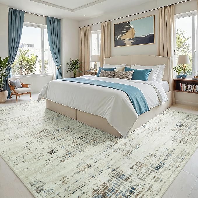 9x12 Washable Area Rug for Living Room Bedroom: Non-Slip Modern Gray White | - Image 2