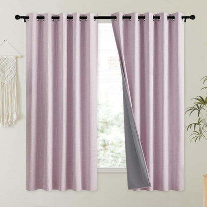 NICETOWN Pink Vintage Linen 100% Blackout Curtains - Image 2