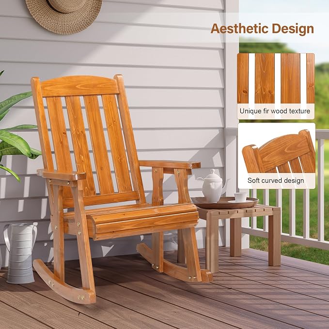 VINGLI Outdoor Rocking Chair, Heavy Duty 600 LBS Wooden Rocking Bench - Image 4