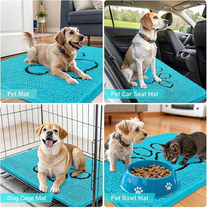 OLANLY Dog Door Mat for Muddy Paws 36x24, Paw Print Design Chenille Mud Mat | - Image 7