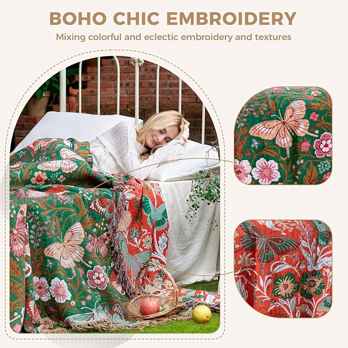 LUTBM Boho Throw Blanket for Bed Cotton Summer Blankets for Bedroom Living Room - Image 3