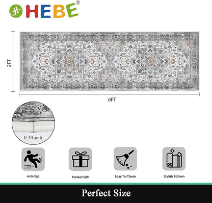 HEBE Hallway Runner Rug 2'x6', Washable Non Slip Kitchen Rug Runner | Soft Boho - Image 2