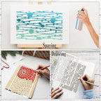 8 Pieces Stencils for Crafts Reusable Texture Spider Stencils Net Wood Grain Stone Spray Paint Layering Stencil Templates for DIY Scrapbook