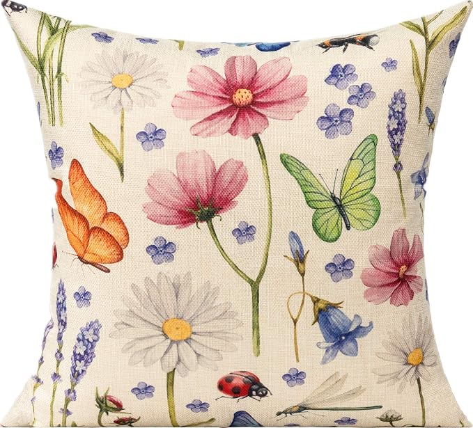 All Smiles Outdoor Patio Throw Pillow Covers 18x18 Set of 4 Spring Summer - Image 4