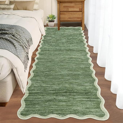 GarveeHome Scalloped Washable Runner Rug 2x6 Runner Abstract Modern Green | by GarveeHome