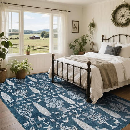 Washable Rugs 8x10 Area Rug for Living Room, Dining Room- Tree Blue | Ultra - Image 8