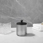 Glass Jar with Metal Lid for Bathroom Organization, Clear Apothecary Jar for Cotton Balls, Q Tips, and Small Accessories, Stylish Bathroom Storage Container Grey, Black